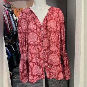 MICHAEL Michael Kors Red Patterned Long Sleeve Blouse
